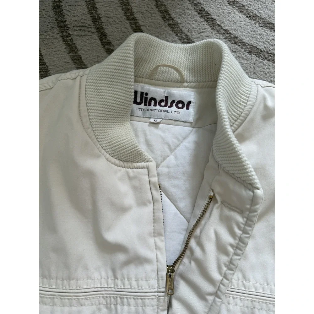 Vintage Mens Bomber Jacket Windsor Sz XL Cream Ivory Insulated Cotton Knit Trim